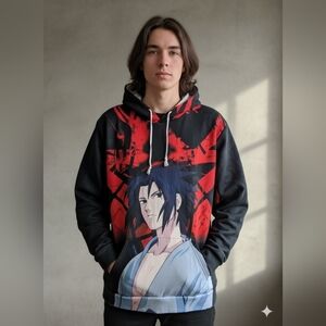 Anime Graphic Hoodie for Men - Black and Red Size Small To Medium.